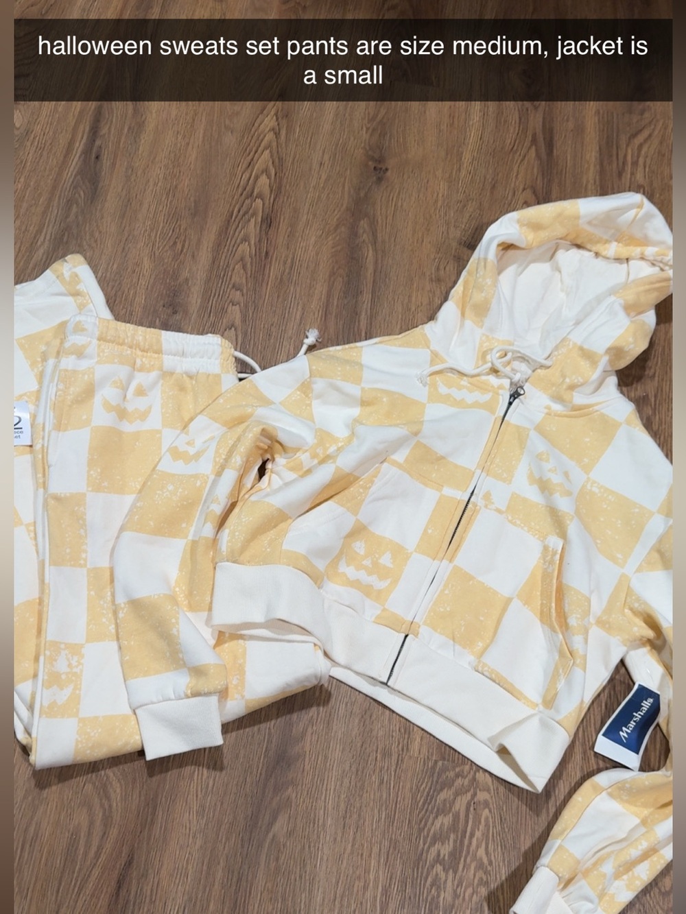 Yellow & White Checkerboard Halloween Hoodie + Jogger Set